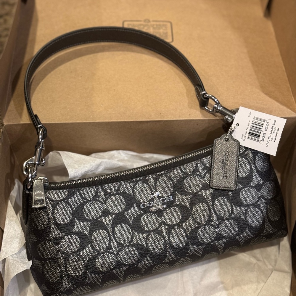 NEW Coach CX580 Metallic Signature Charlotte
Shoulder Bag Handbag Gunmetal Multi